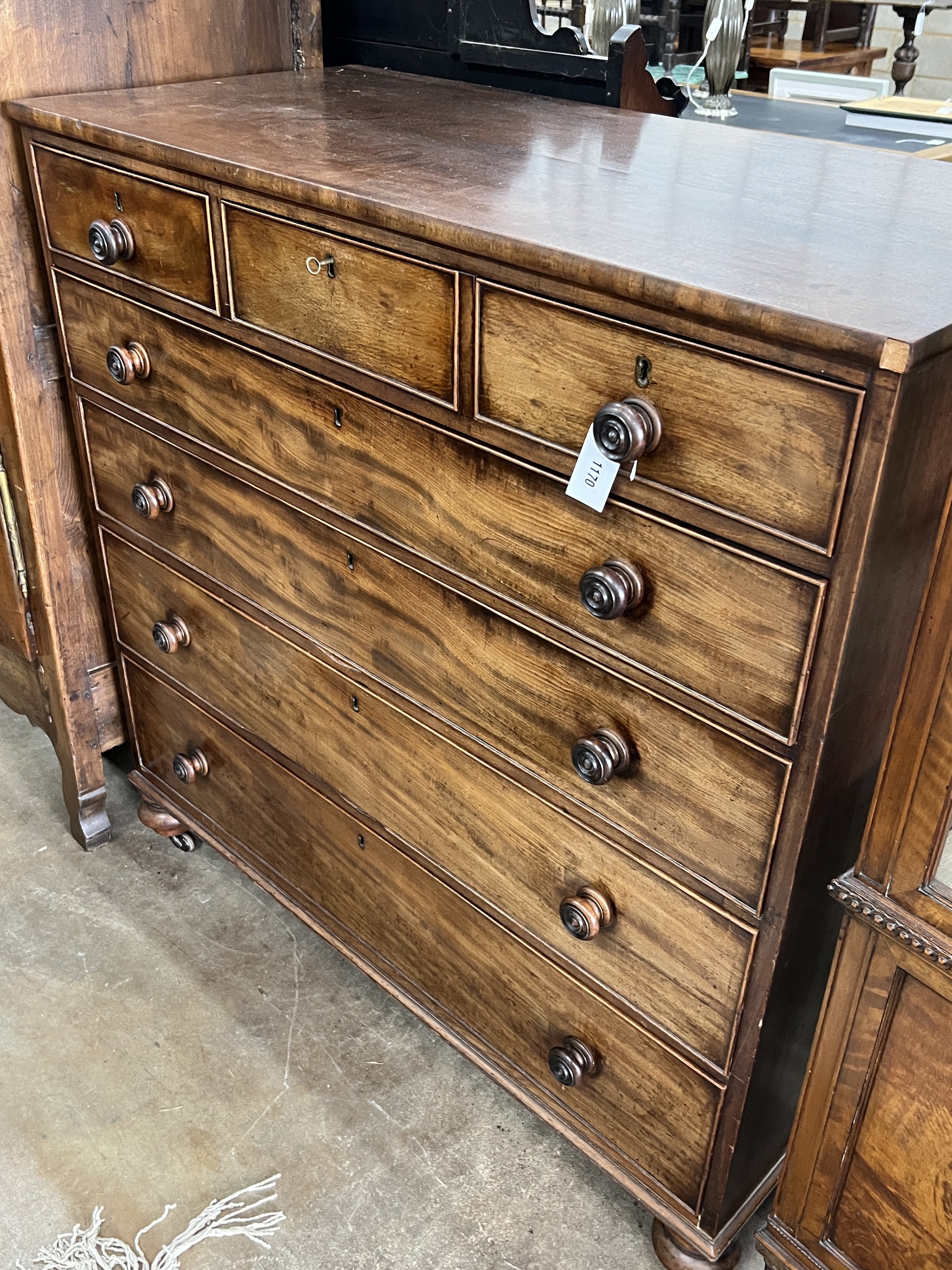 A George IV mahogany seven drawer chest, width 119cm, depth 56cm, height 119cm